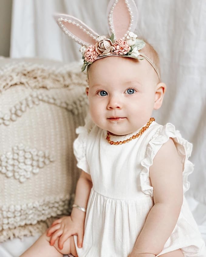 KIDOCHEESE Bunny Headband Bunny Rose Ears Easter Elastic Hairband Baby Girls Flower Crown Spring Floral Headbands (E)