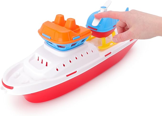 Toyland® 17" Floating Tugboat Bathtub & Pool Toy for Toddlers – Water Boat with Removable Helicopter, Durable Non-Toxic Kids Water Toy for Bath Time, Pool & Outdoor Play (Ages 2+)