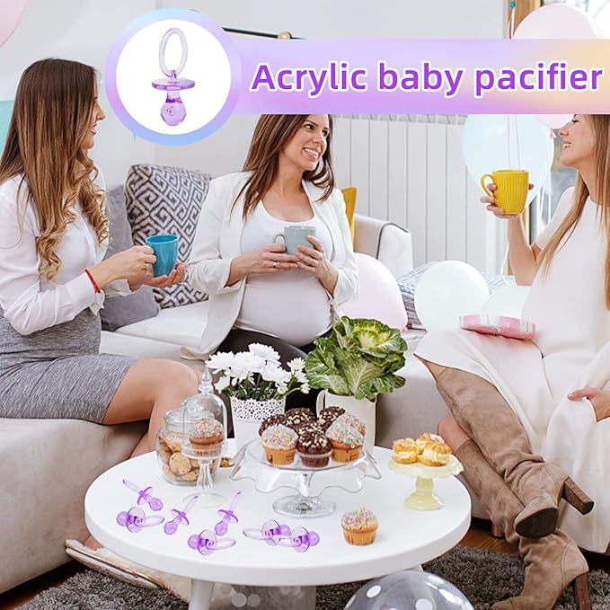 50 Pieces 2.75 Inch Baby Pacifier Baby Shower Plastic Pacifier for Baby Shower Pacifier, Baby Shower Gender Show Party Decoration DIY Baby Shower Birthday Party Gift (Purple)