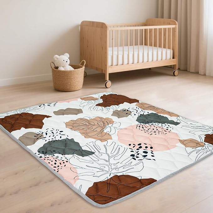 Baby Mat for Floor, Gentle Monster 50x50 Cushioning Padded Baby Playpen Mat, Non-Slip and Machine Washable Crawling Mat for Infants, Babies, Toddlers to Play and Learn Boho Design
