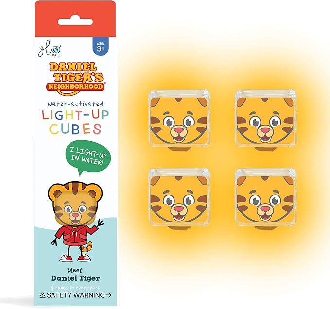Glo Pals x Daniel Tiger's Neighborhood Water-Activated Bath Toy with 4 Reusable Light-Up Cubes for Sensory Play (Cubes Only)