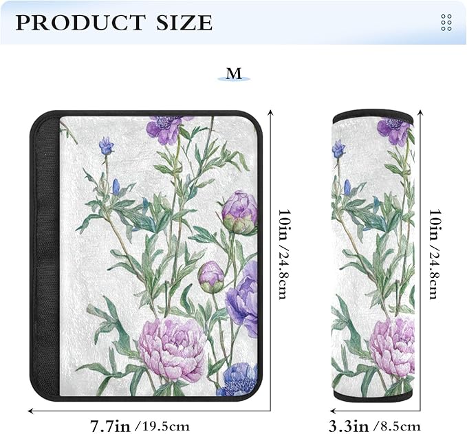 Car Seat Belt Pads 2 Piecing Soft Baby Seat Shoulder Strap Cover for Women Men Kids S Florals Peonies Violet Peonies White