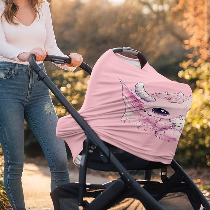 Wanyint Dragon Bubble Tea Pink Stretchy Baby Car Seat Covers Carseat Canopy, Baby Breastfeeding Stroller High Chair Shopping Cart Cover