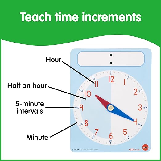 edxeducation Learning Clock Activity Set | 8 Double-Sided Activity Cards and 25 Flashcards | Digital and Analog Teaching Clocks for Kids