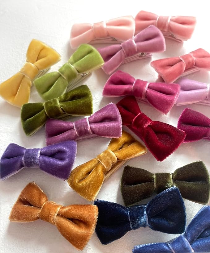 Velvet Baby Hair Clips, 20pcs Boutique Mini Bows Barrettes, Fully Lined Hair Pins Accessories for Infant Toddler Baby Girl's Fine Hair by Cherssy