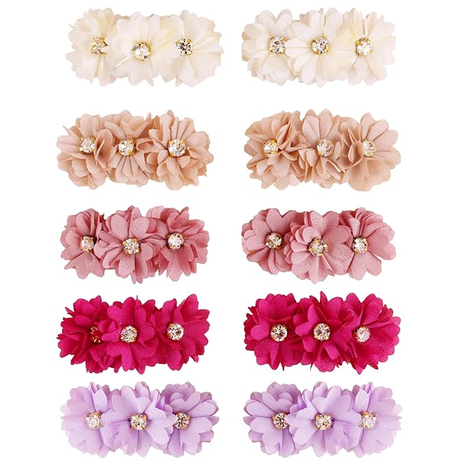 Flower Hair Clips Set-Cherrboll 10pcs Floral Hair Bow Accessories for Baby Girl Toddles Teen Gifts