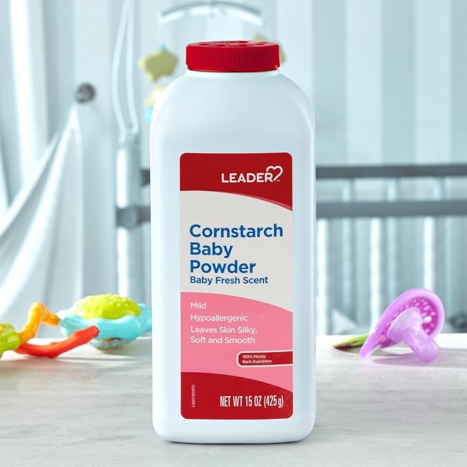 LEADER Cornstarch Baby Powder, Naturally Derived Cornstarch Aloe & Vitamin E, Hypoallergenic, Leaves Skin Silky, Soft and Smooth, Baby Fresh Scent, 15 Ounce