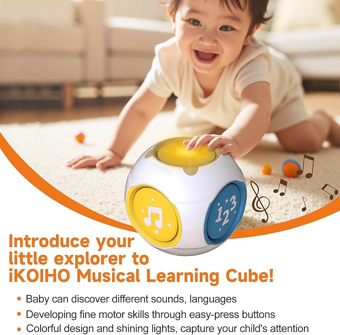 Bilingual Baby Toys Musical Learning Cube Educational Learning Toy for 1 Year Old, Toddler Activity Cube with Music & Lights for 6-9-12-18 Months Babies Infants, First Birthday Gift for Boys Girls