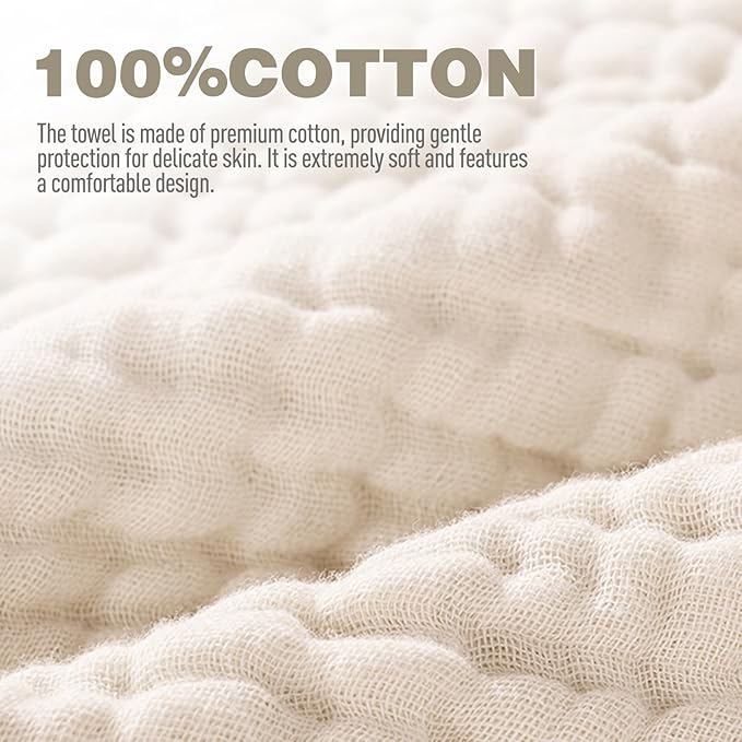 Cinaci 1pc Soft & Absorbent 100% Muslin Cotton Baby Hooded Bath Towel for Baby Girls Boys Newborns Infants Toddlers Kids (Cream)