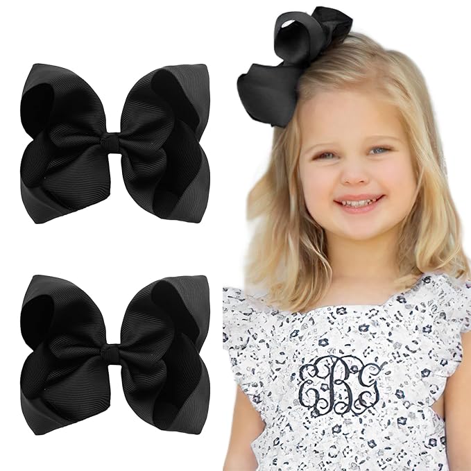 Hair Bows for Girls Alligator Clips Black White Grosgrain Ribbon Solid Color 4PCS Hair Accessories for Little Teen Toddler Girls Kids