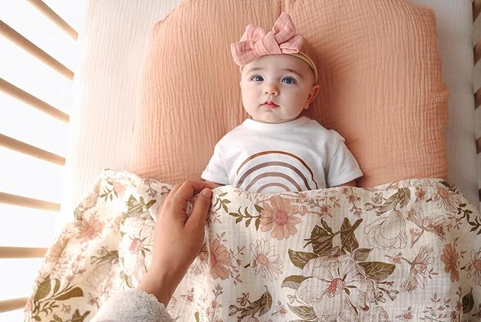 Little Jump Cotton Muslin Baby Lounger Covers, 2 Pack, Soft Removable Slipcovers for Newborn Infant Lounger, for Girls Boys (Blossom)