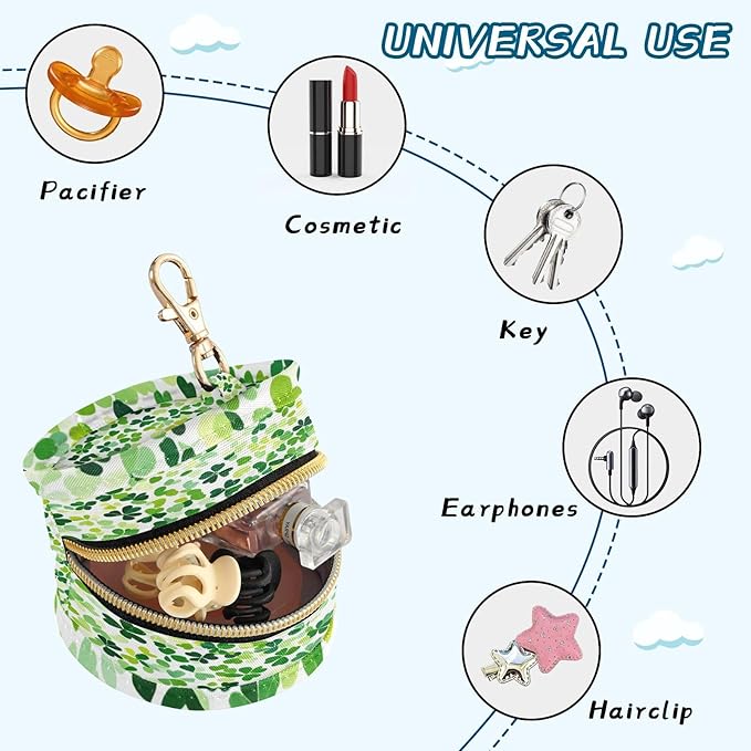 Pacifier Holder with Clip Pacifier Case for Diaper Bag Round Baby Pacifier Pouch Box Bag Portable Bright Green Clover St. Patrick