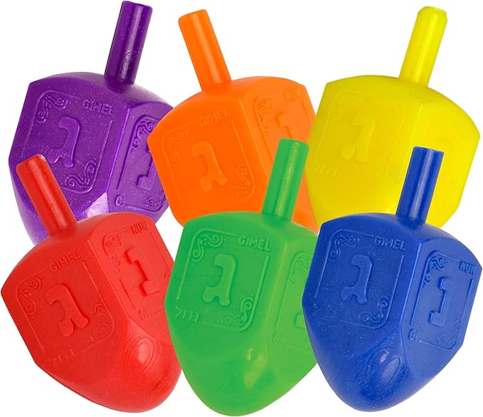 Hanukkah Dreidels - Multi Color Plastic Dreidel - 10 Pack Medium