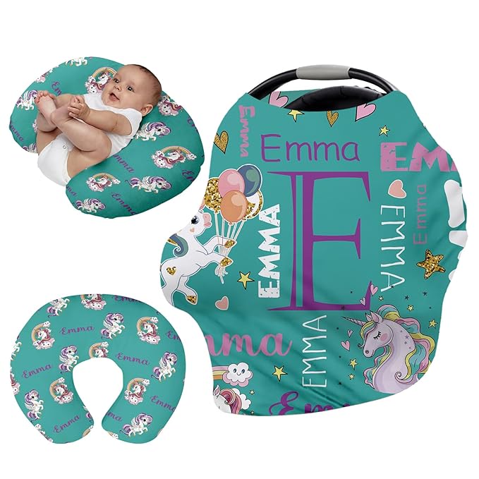 Custom Car Seat Covers for Babies - Breathable Baby Car Seat Cover for Girls Boys, Green Horse Print Kick-Proof Newborn Carrier Canopy Stretchy Stroller Cover for 4 Seasons(27"x29")