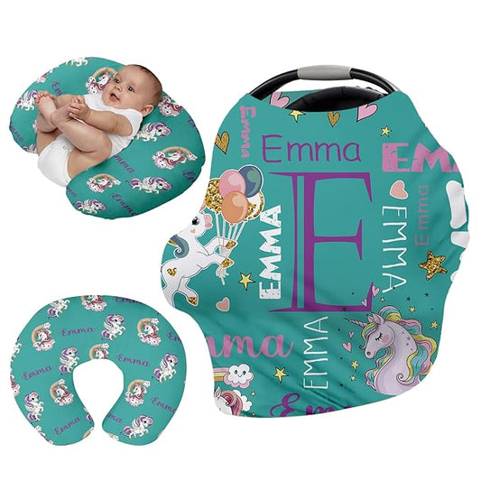 Custom Car Seat Covers for Babies - Breathable Baby Car Seat Cover for Girls Boys, Green Horse Print Kick-Proof Newborn Carrier Canopy Stretchy Stroller Cover for 4 Seasons(27"x29")