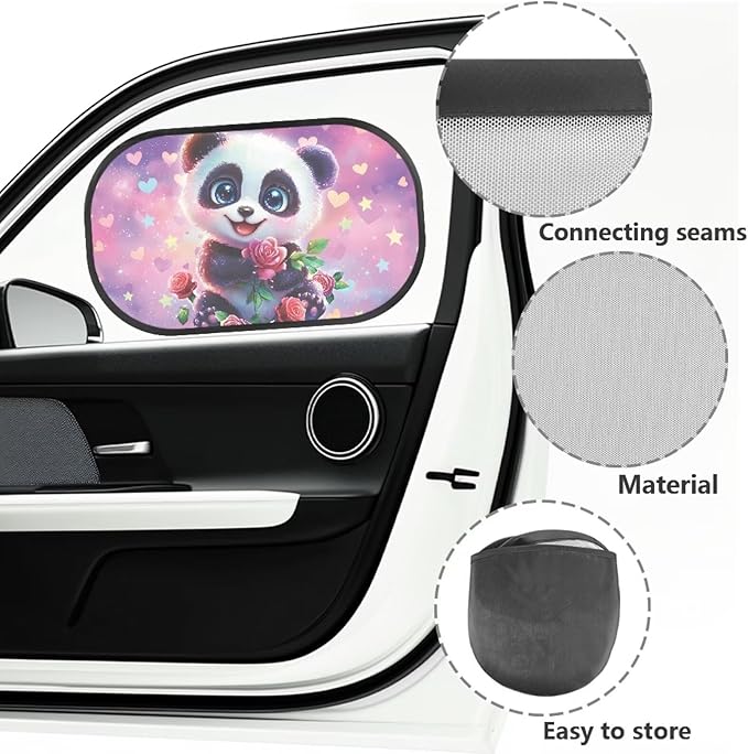 Bulopur 2 PCS Panda Rose Flower Car Windshield Sun Shade for Side Window UV Protection Breathable Easy to Install Mesh Car Window Covers Mesh Window Shades for Baby Universal Fit