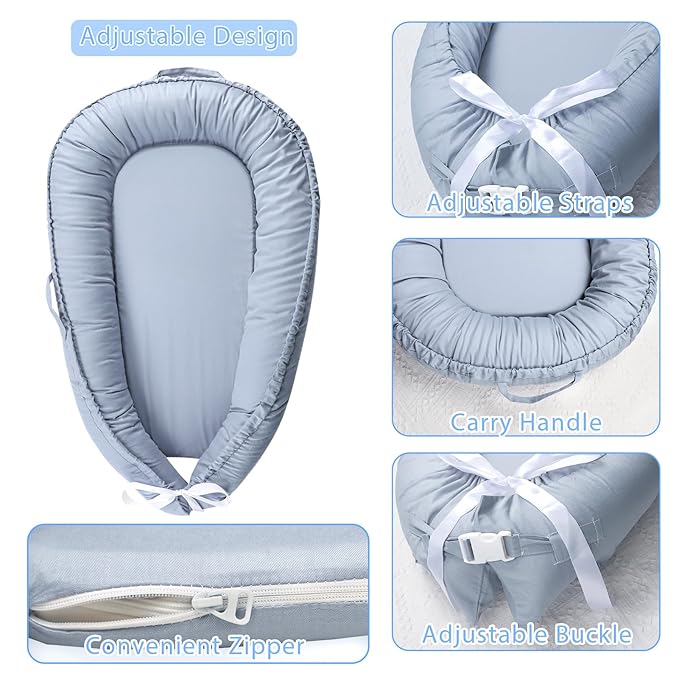 Hooyax Baby Lounger Cover Only, 100% Cotton Newborn Nest Cover, Soft Portable Baby Nest Replacement Cover for Boys Girls, Breathable Infant Lounger Covers, Baby Essential (Blue)