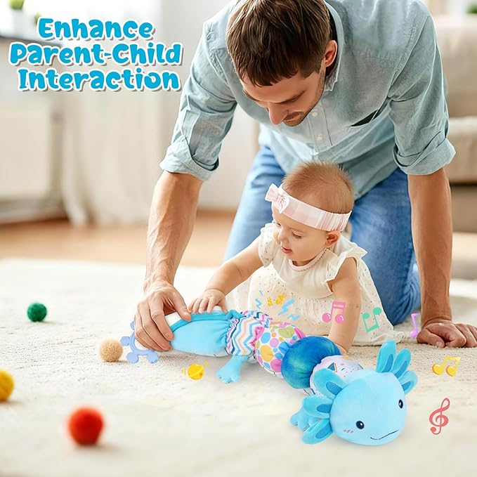 Baby Toys 6-12 Months, Musical Caterpillar Tummy Time Toys with Crinkle, Rattle, Squeaker & Teether, Kawaii Sensory Toys for Babies 0 1 2 3 4 5 6+ Months, Crinkle Toys Newborn Baby Gift