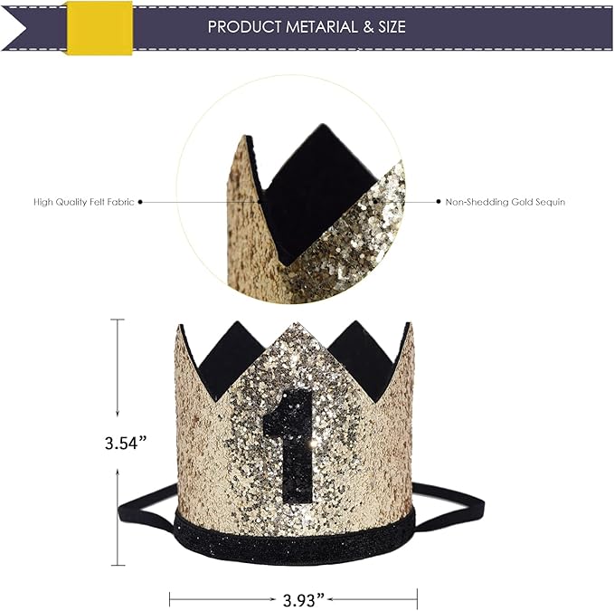 Glitter First Birthday Crown Baby Boy 1st Bday Party Hat Cake Smash Photo Prop