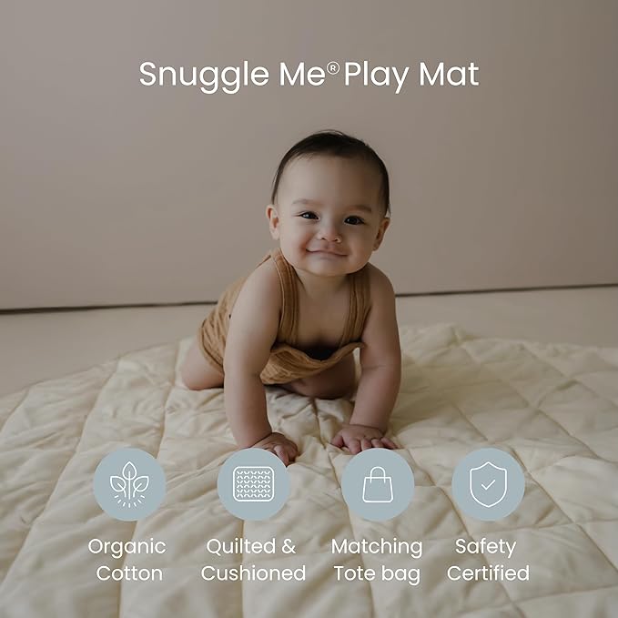 Snuggle Me® 2-in-1 Baby Play Mat - 100% Organic Cotton Baby Mat for Floor Play, Quilted, Foldable Playmat with Matching Tote Bag Included, Safety Certified & Machine Washable (37" x 37") - Birch
