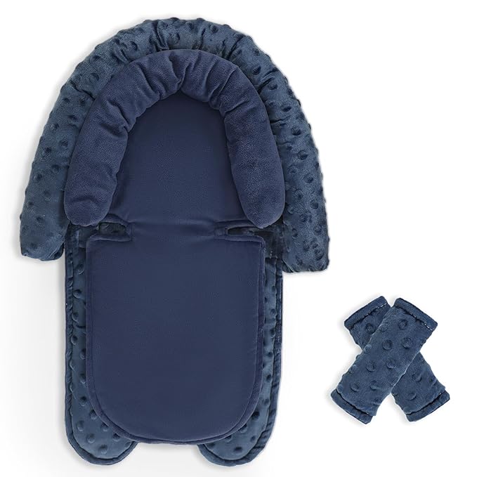 Infant Car Seat Insert, Baby Car Seat Head & Body Support with Straps Pads, Soft Newborn Preemie Carseat Insert Cushion for Girls Boys, Fits Car Seat, Stroller, Swing, Bouncer, Dark Blue