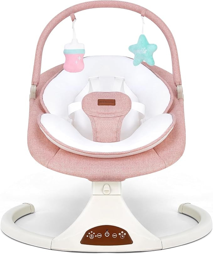 Baby Swings for Infants, Portable Stationary Infant Swing with 5-Speed Settings, Bluetooth Music & Timer, Suitable for Newborns up to 9 Months (Pink)