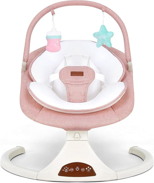 Baby Swings for Infants, Portable Stationary Infant Swing with 5-Speed Settings, Bluetooth Music & Timer, Suitable for Newborns up to 9 Months (Pink)