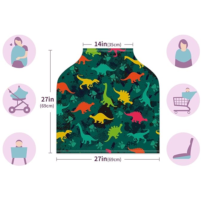 Baby Car Seat Stroller Covers Dinosaur Silhouettes Nursing Cover Breastfeeding Scarf Soft Breathable Stretchy Infant Car Canopy Coverage Carseat Cover for Boys and Girls Multi Use