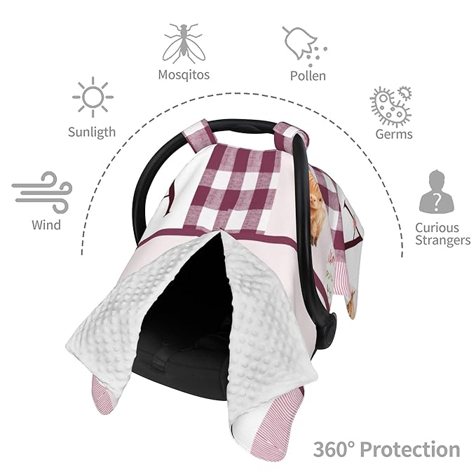 Personalized Highland Cow Carseat Cover for Baby Custom Name Car Seat Canopy for Newborn Baby Boys Girls 2 in 1 Mom Nursing Breastfeeding Covers Minky Baby Carrier Stroller Covers
