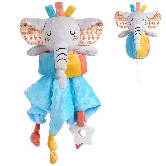 Vicloon Elephant Baby Security Blanket, 3IN1 Plush Baby Security Blanket with Tags&Teether, Babies Security Blanket for Boys&Girls, Security Blanket for Nursery Strollers, Cribs, Car Seats(Blue)