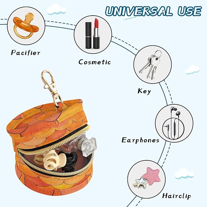 Pacifier Holder with Clip Pacifier Case for Diaper Bag Round Baby Pacifier Pouch Box Bag Portable Orange Fish Scale