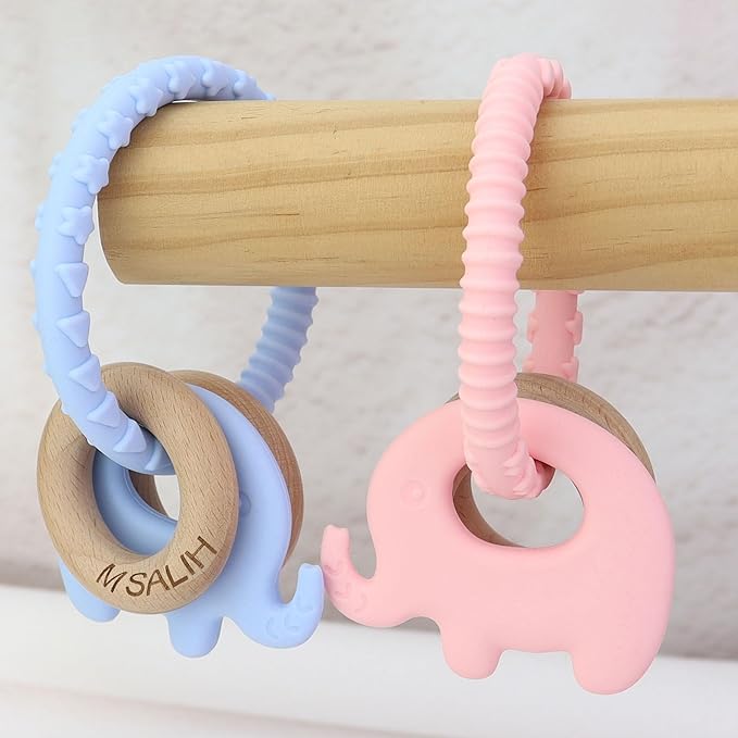 Personalized Teether Rattle with Name - Custom Teething Toys Wooden Ring Gift