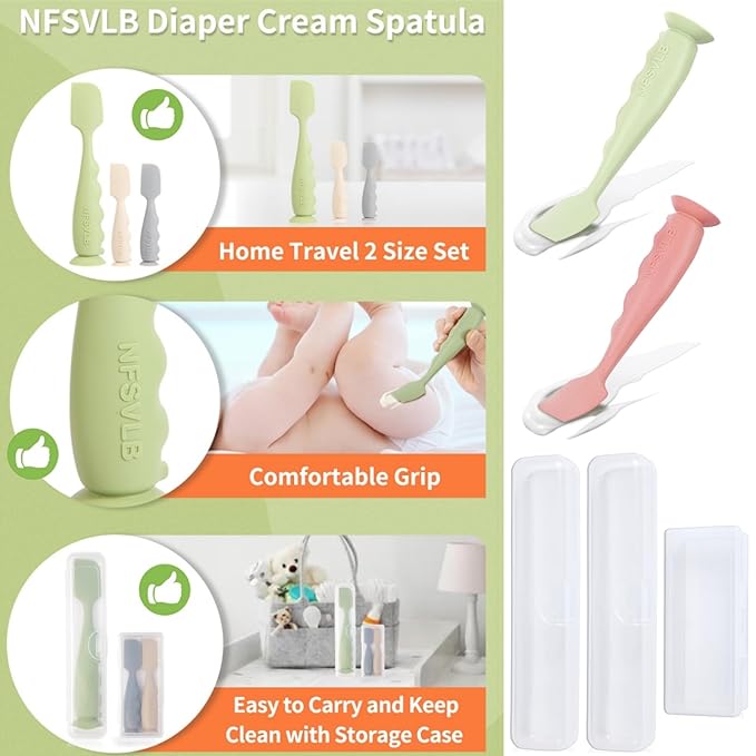 Diaper Cream Spatula with Case,2 Large 2 Mini Butt Paste Spatula with 3 Travel Case,Soft Baby Butt spatula Diaper Cream Applicator diaper Rash spatula Bum spatulas Brush (Blue-Gray)