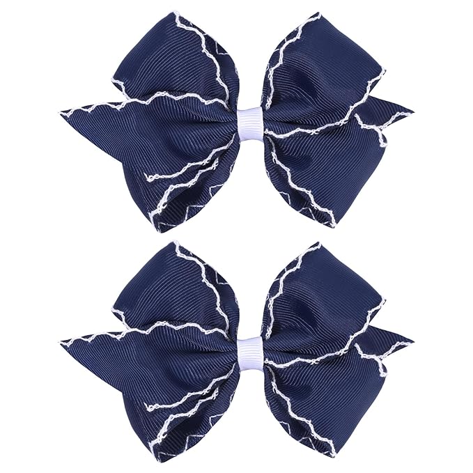 OAOLEER 5” 2PCS Hair Bows for Girls, Navy Grosgrain Ribbon Bows Hair Alligator Clips Hair Accessories for Girls Infants Toddlers Kids Teens Children (Navy)