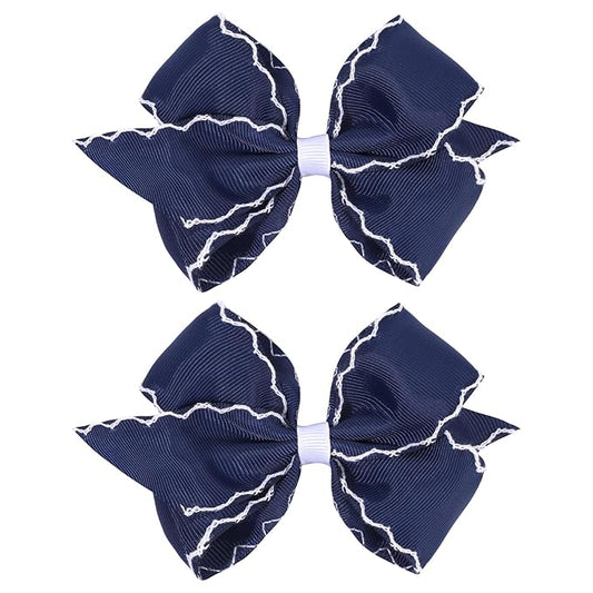 OAOLEER 5” 2PCS Hair Bows for Girls, Navy Grosgrain Ribbon Bows Hair Alligator Clips Hair Accessories for Girls Infants Toddlers Kids Teens Children (Navy)