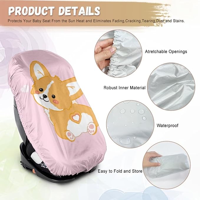 Dog Print Car Seat Cover Baby Car Seat Sun Shade Cover with Elastic Band, Elastic Style, Keep Baby Cool and Child Safety for Travel