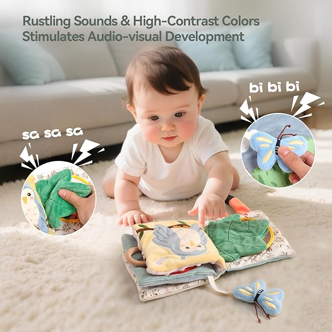 let's make Elephant Soft Baby Books for 0-6-12 Months, Montessori Sensory Tummy Time Toys with Crinkle & Mirror, Teething Toy, Washable Newborn for Boys Girls