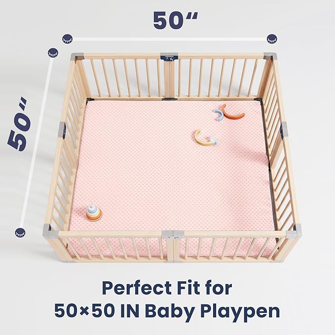 Huloo Sleep Baby Floor Play Mat for Playpen, Extra Thick 50"x50" Padded Mat with Ultra Soft 3D Minky Dot & Removable Washable Cover, Non-Slip & Safe for Crawling,Tummy Time,Infant/Toddler (Pink)