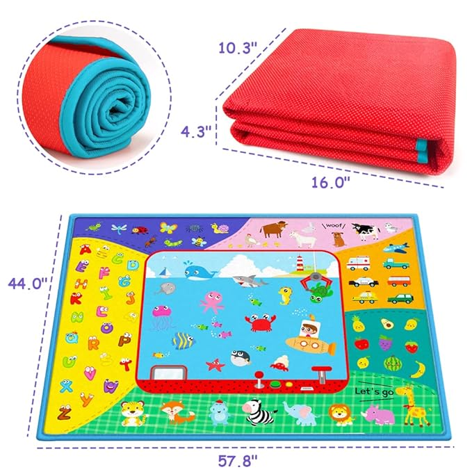 Baby Crawling Mat,Baby Play Mat for Floor,Large Cotton Educational Tummy Time Mat, Foldable Non-Slip Super Soft Padded Baby Playmat for Playing Area Rug Gym Activity for Infants Toddlers Boys Girls