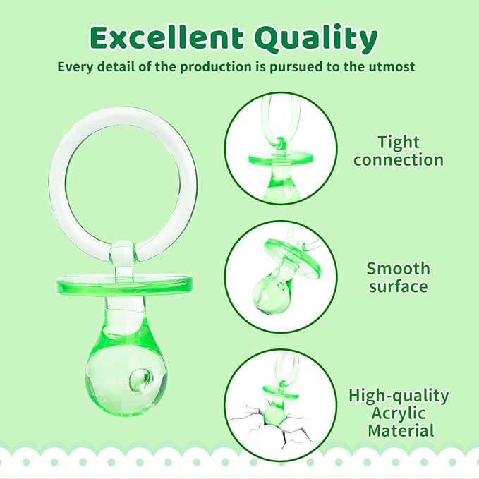 50 Pieces 2.75 Inch Baby Pacifier Baby Shower Plastic Pacifier for Baby Shower Pacifier, Baby Shower Gender Show Party Decoration DIY Birthday Party Gift (Green)