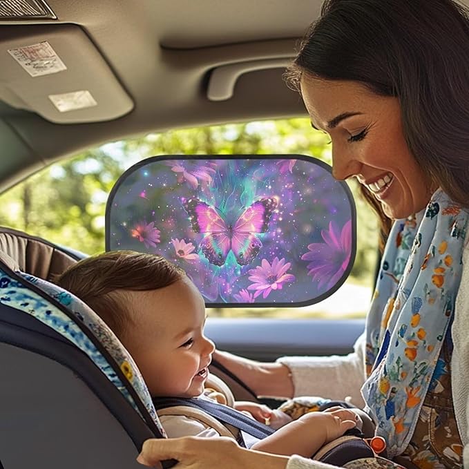 Bulopur Purple Butterfly 2 Pack Car Window Shades for Side Window UV Protection Breathable Sun Protection and Sun Shade Blocker Car Shades Back Windows Baby Cute Design