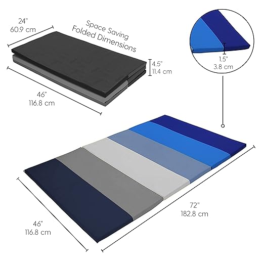 FDP SoftScape Space Saver Foldable Children's Play Mat - Soft, Sturdy 1.5 inch Thick Foam, 3-Fold Floor Mat Indoor Active Play, Tummy Time, Stretching for Kids - Navy/Powder Blue