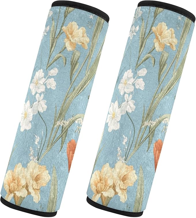Car Seat Belt Pads Covers 2 Piecing Soft Unique Baby Seat Shoulder Strap Cover for Adults Child Kids S Autumn Flowers Flower Daffodil Gladiolus Blue