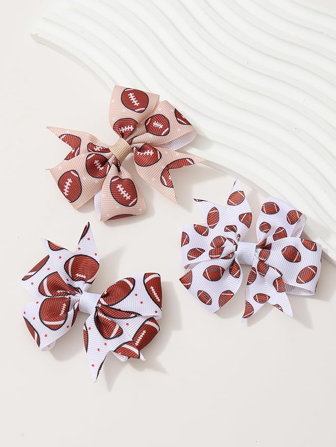 BBTDIN Baby Football Turban Headband Girl Football Bows Baby Football Hair Band Bow BBG19 (3 Pcs-F1)