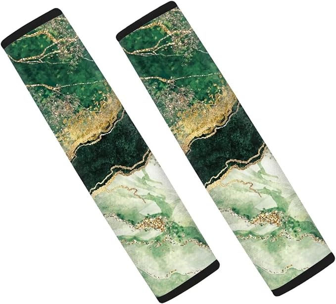 Biyejit Green Marble 2Pcs Car Seat Belt Cover Shoulder Seatbelt Pads Cover, Safety Belt Strap Shoulder Pad for Adults and Children