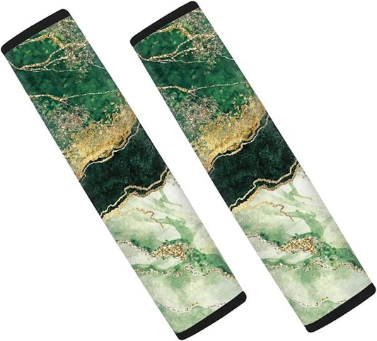 Biyejit Green Marble 2Pcs Car Seat Belt Cover Shoulder Seatbelt Pads Cover, Safety Belt Strap Shoulder Pad for Adults and Children