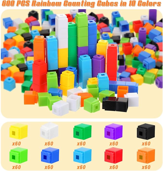 Shappy 600 Pcs Math Cubes Educational Counting Toy Math Manipulatives Connecting Counting Cubes Blocks for Learning Classroom Homeschool Supplies(Simple)