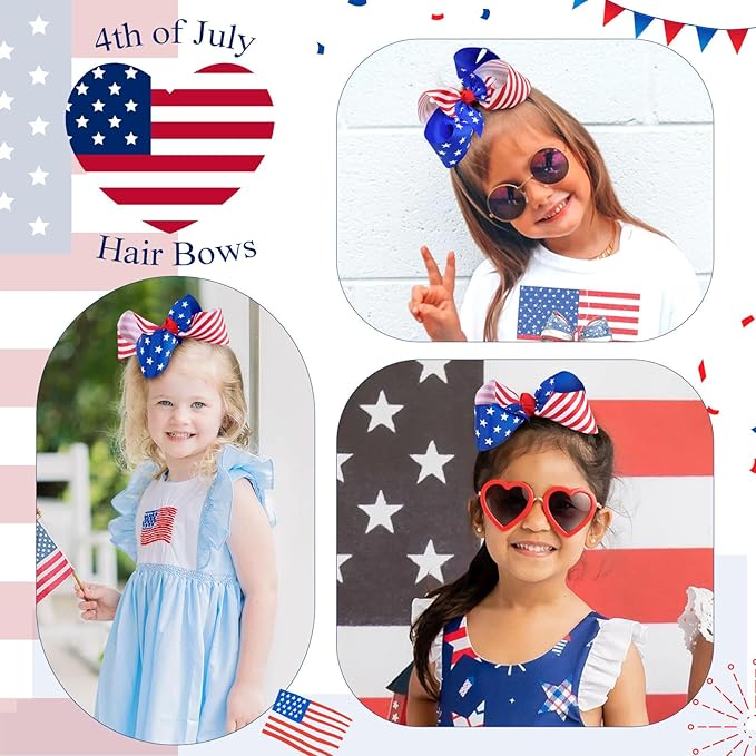 Oaoleer 2PCS 4th of July Hair Bows for Girls, Red White Blue Bows Hair Alligator Clips Hair Barrettes for Baby Girls Infants Toddlers Kids Teens Children