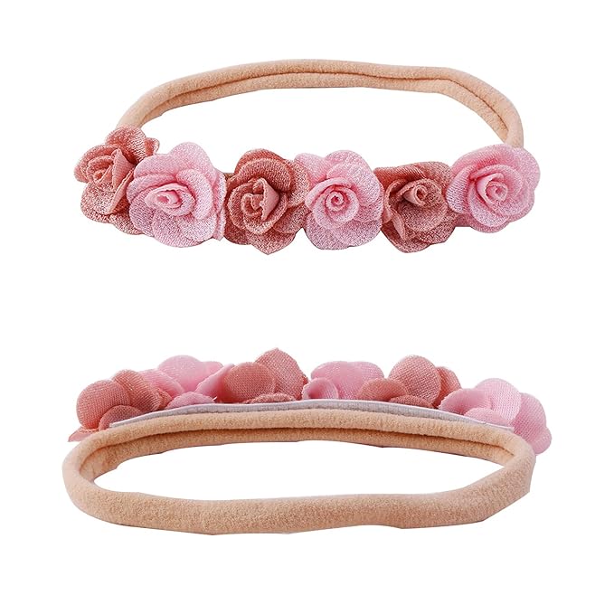 Baby Girl Flower Headband 6 PCS Elastic Hairbands Handmade Nylon Bows Headbands Chic Floral Hair Accessories Kids Gifts for Newborn Infant Toddlers