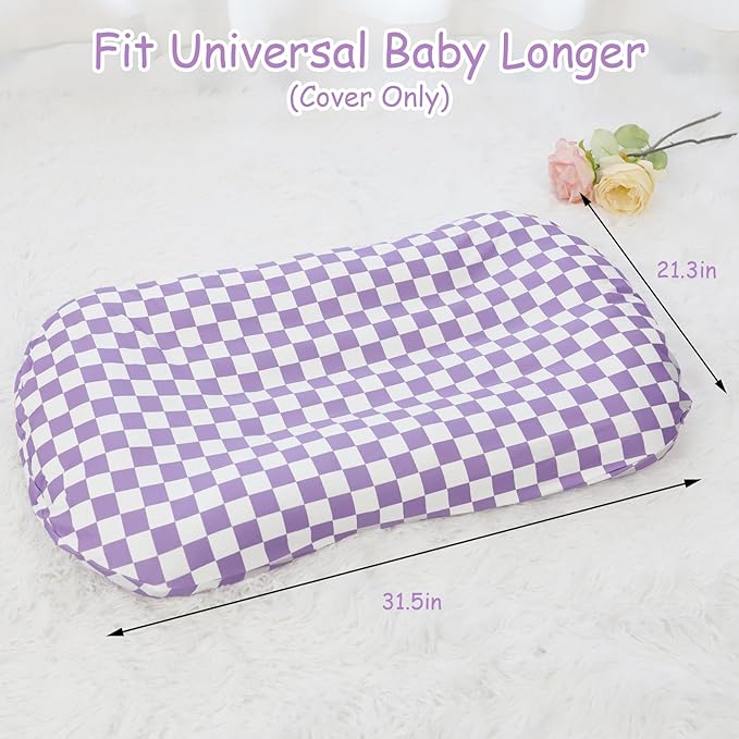 DILIMI Baby Lounger Cover for Boys and Girls, Removable Cover Ultra Soft Comfortable Lounger Slipcover, Purple Checkered (Lounger not Included)